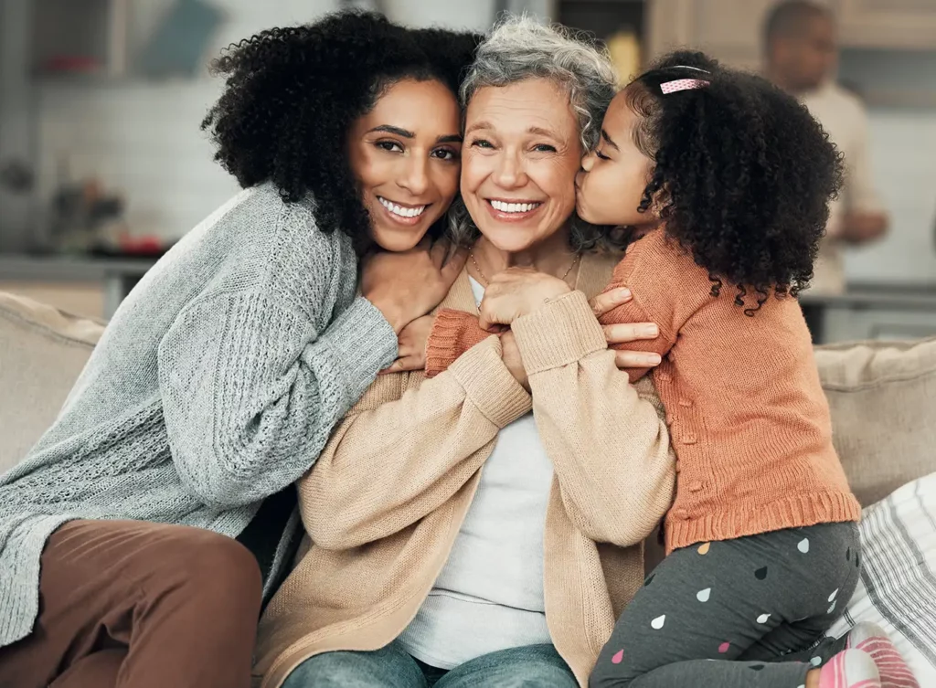 grandmother, mother, and child happy for their medical health insurance coverage